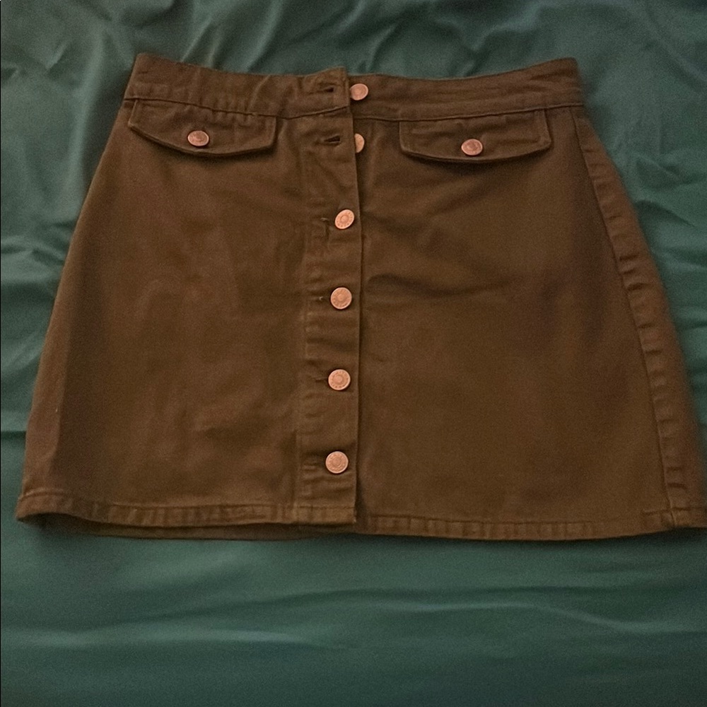 Olive Button-Front Denim Skirt